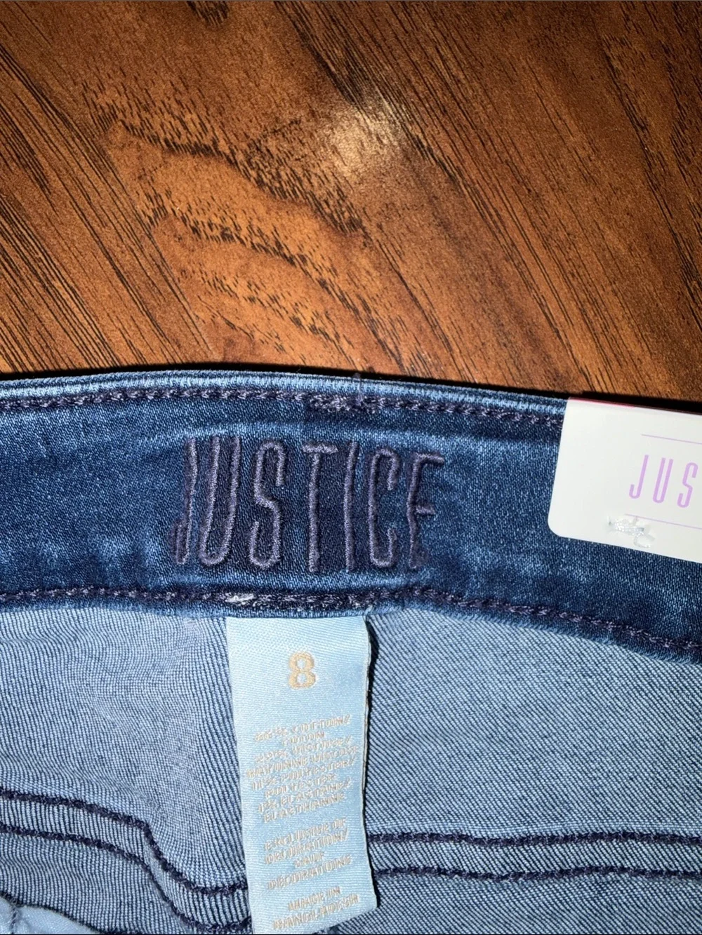 NWT Justice Girls Rolled Hem Dark Blue Denim Shorts Size 8